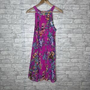 Betsey Johnson Halter Dress Womens‎ Size 8 Pink Floral Chiffon Shift Flowy